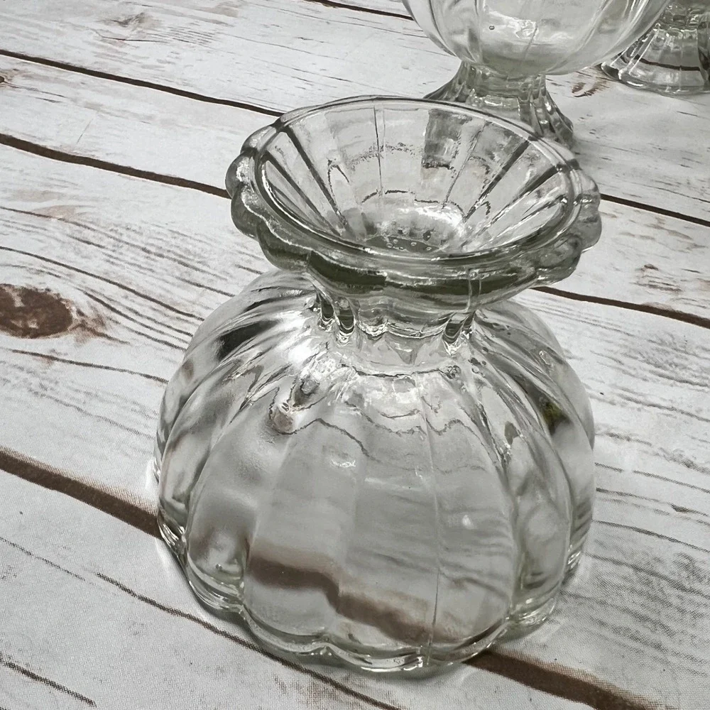 Palais Glassware Dessert Bowls Clear Flower Scalloped Footed 9oz Set of 4 4in‎